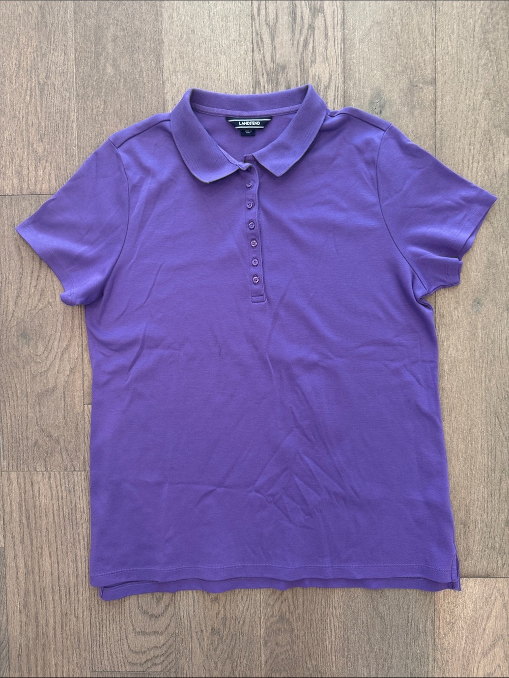 Land’s End Polo Five Button Placket Shirt Women’s L 14-16 Purple Collard NWOT